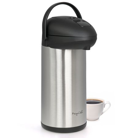 MegaChef 5.3 Quart Stainless Steel Vacuum Body Pump Cap Air Pot